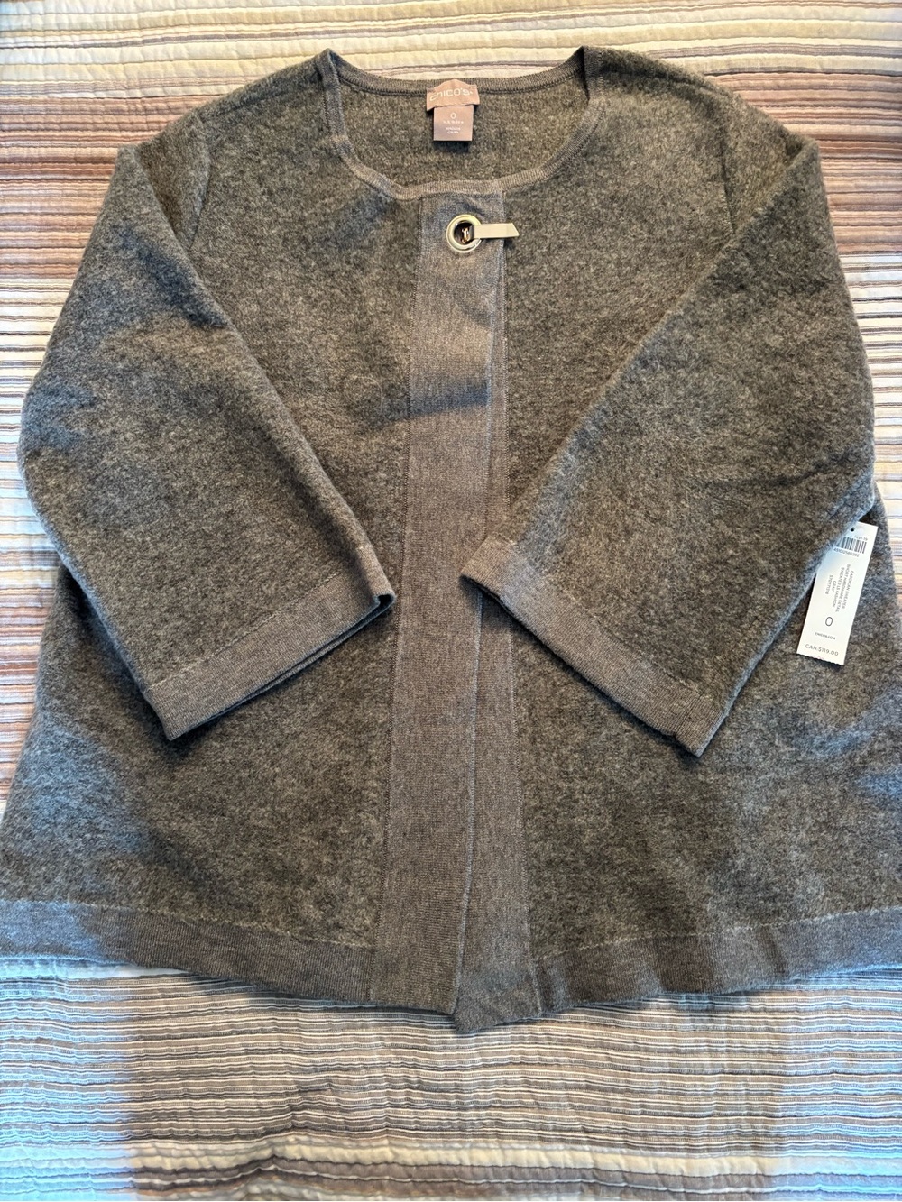 NWT Chico’s Gray Wool-Blend Open Cardigan Size 0